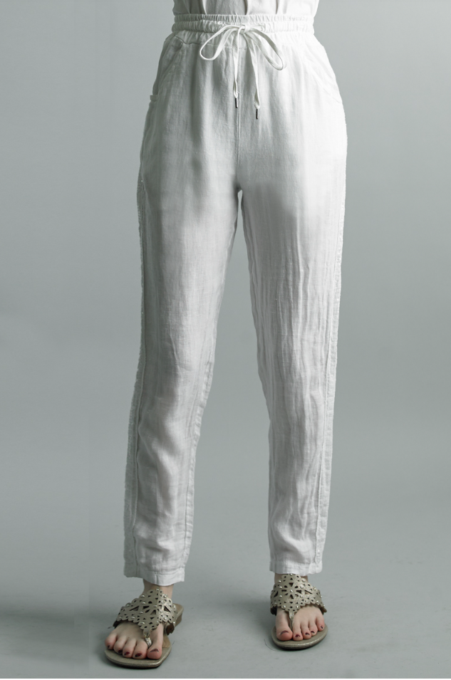 White Sequin Linen Pants