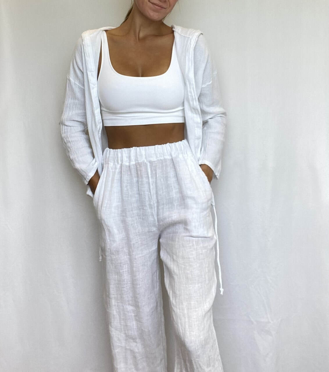 White Linen Ankle Pant