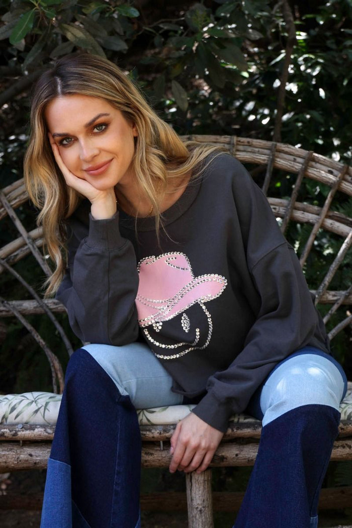 Cowboy Happy Face With Rhinestones Pull Over